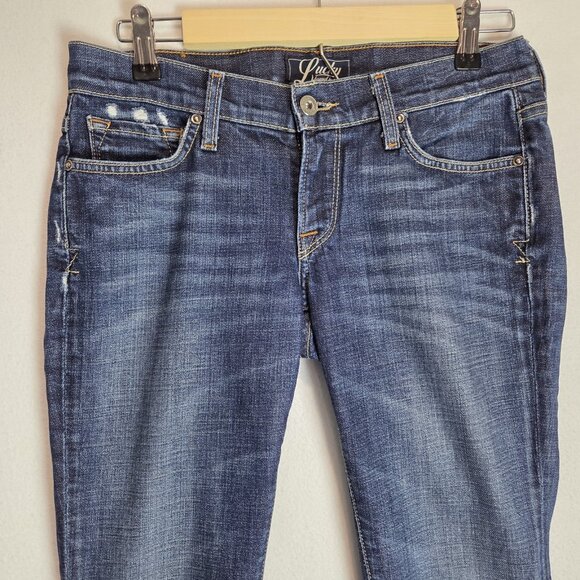 Lucky Brand Jeans Womens 4/28 Zoe Skinny Dark Wash Denim Mid Rise Distressed - Picture 2 of 12